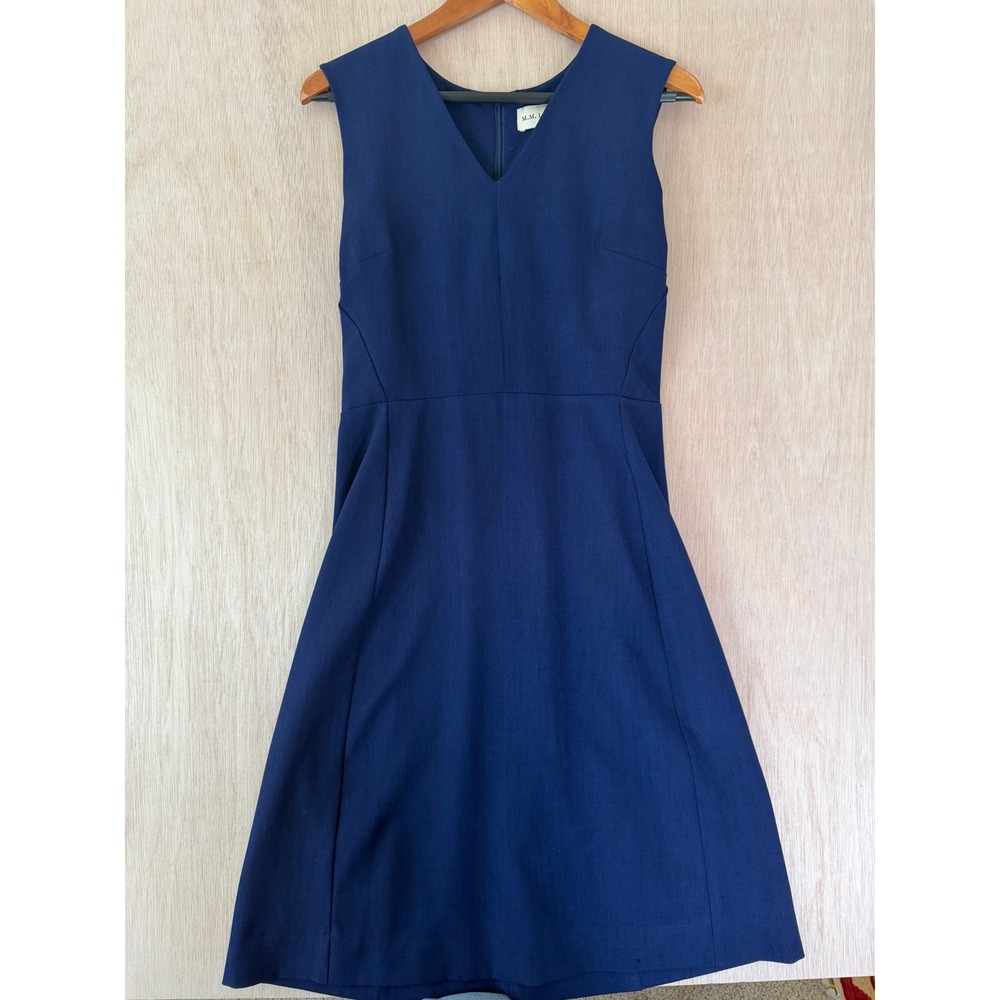 MM LaFleur Navy Blue Sleeveless V-Neck A-Line Professional Dress Womens 12